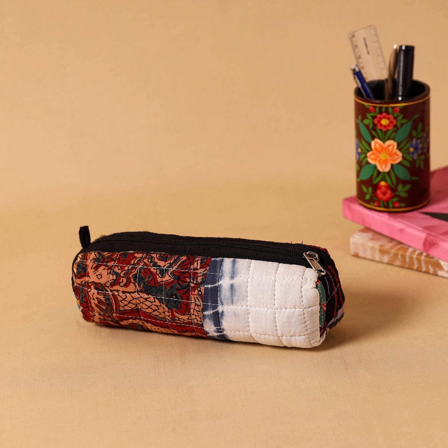 Multicolor Handmade Patchwork Quilted Cotton Pencil Pouch