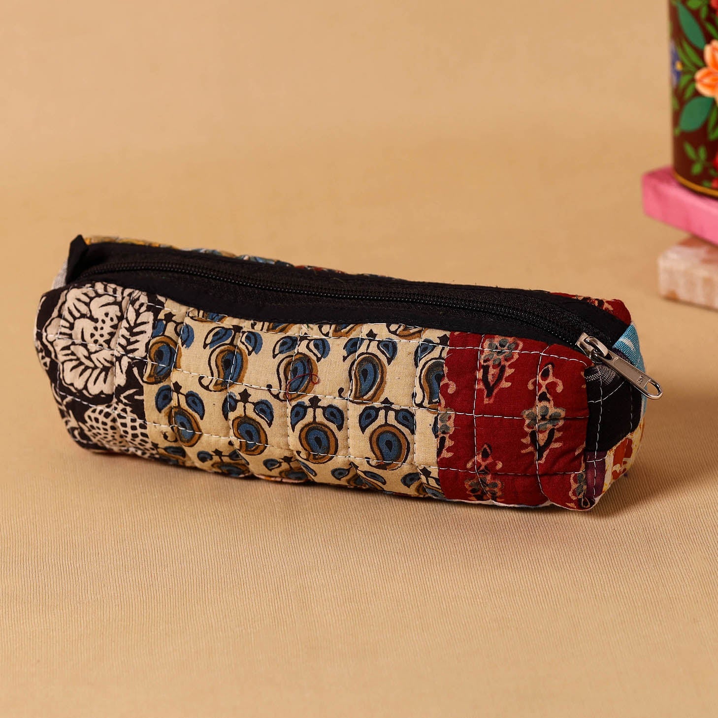 MulticolorHandmade Patchwork Quilted Cotton Pencil Pouch