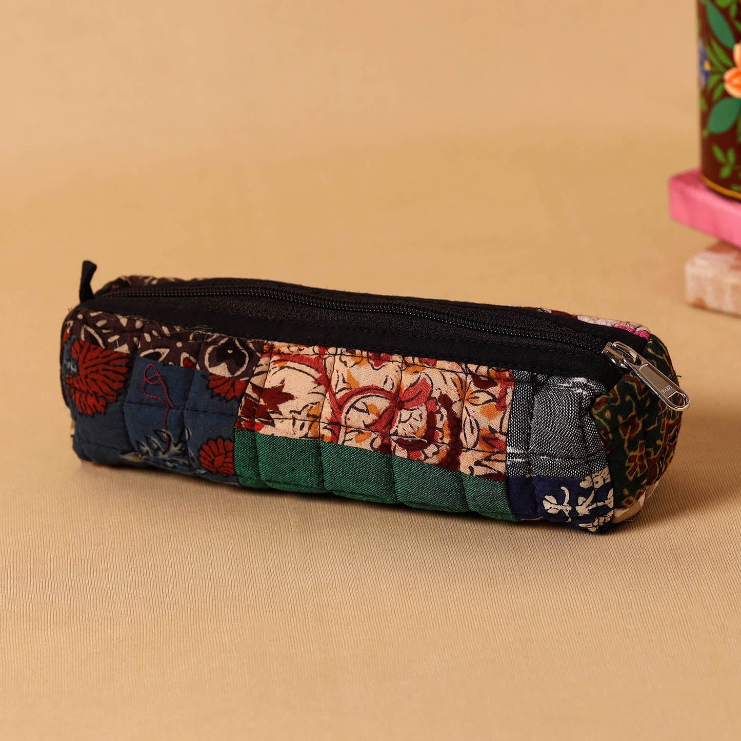 Multicolor Handmade Patchwork Quilted Cotton Pencil Pouch