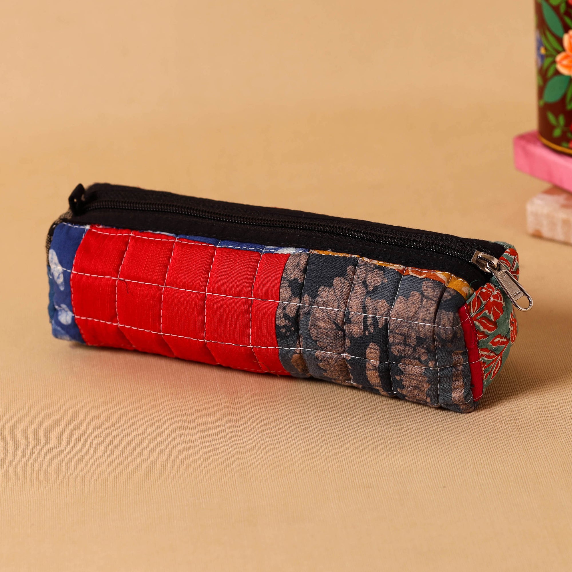 Multicolor Handmade Patchwork Quilted Cotton Pencil Pouch