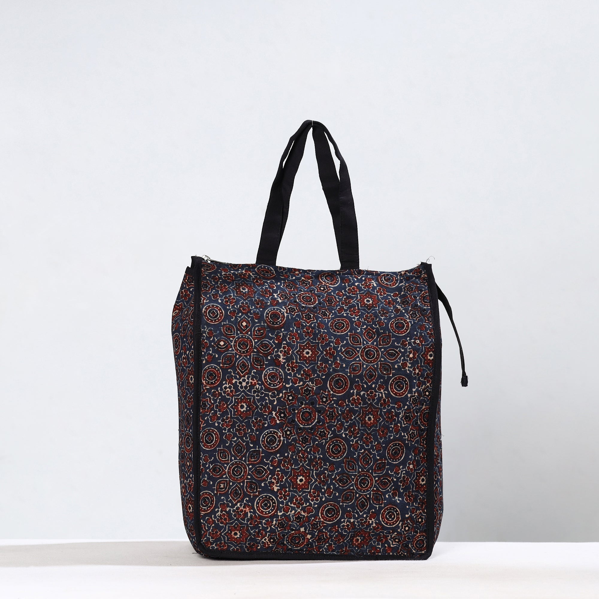 Multicoolor Handmade Ajrakh Block Printed Cotton Shopping Bag 01