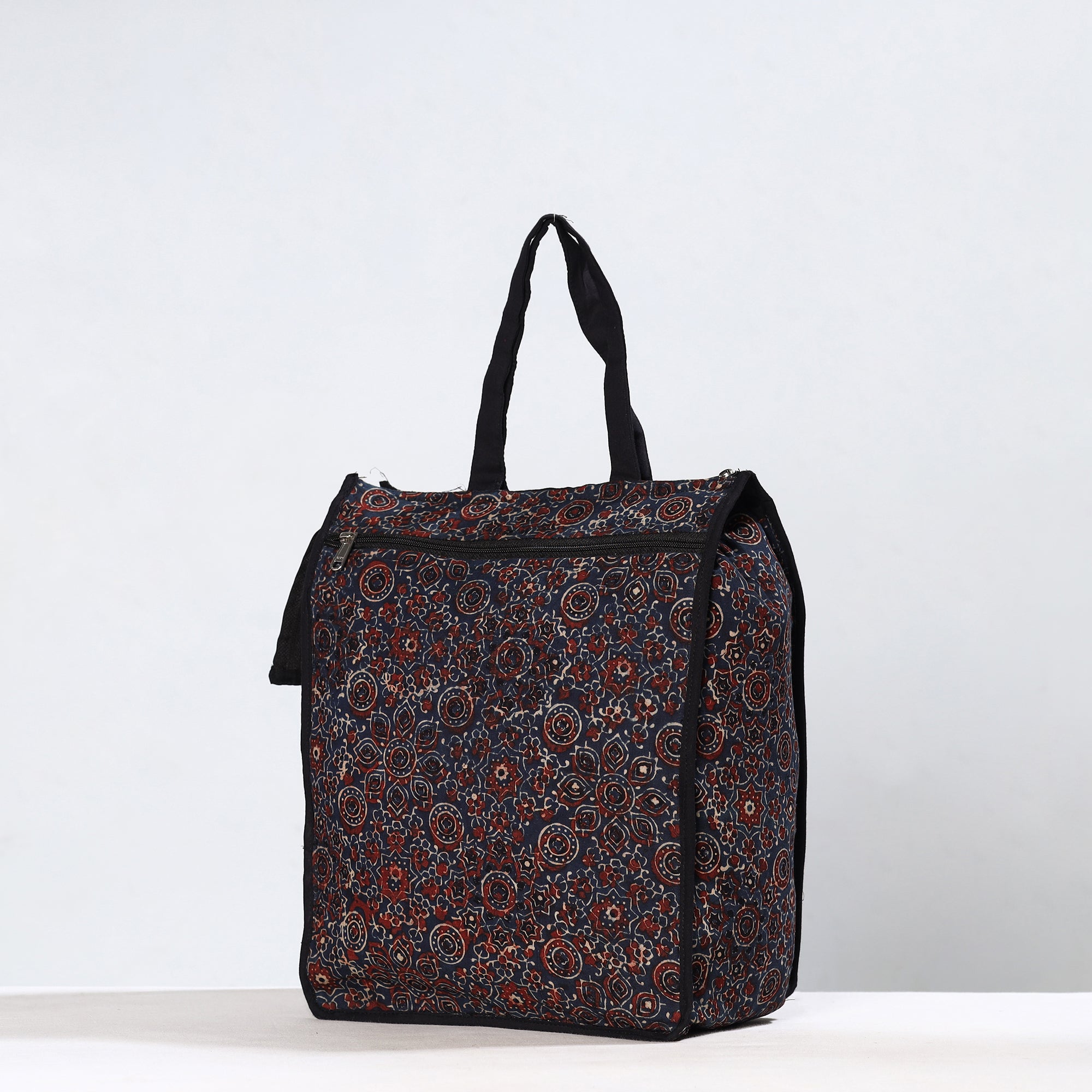 Multicoolor Handmade Ajrakh Block Printed Cotton Shopping Bag 01