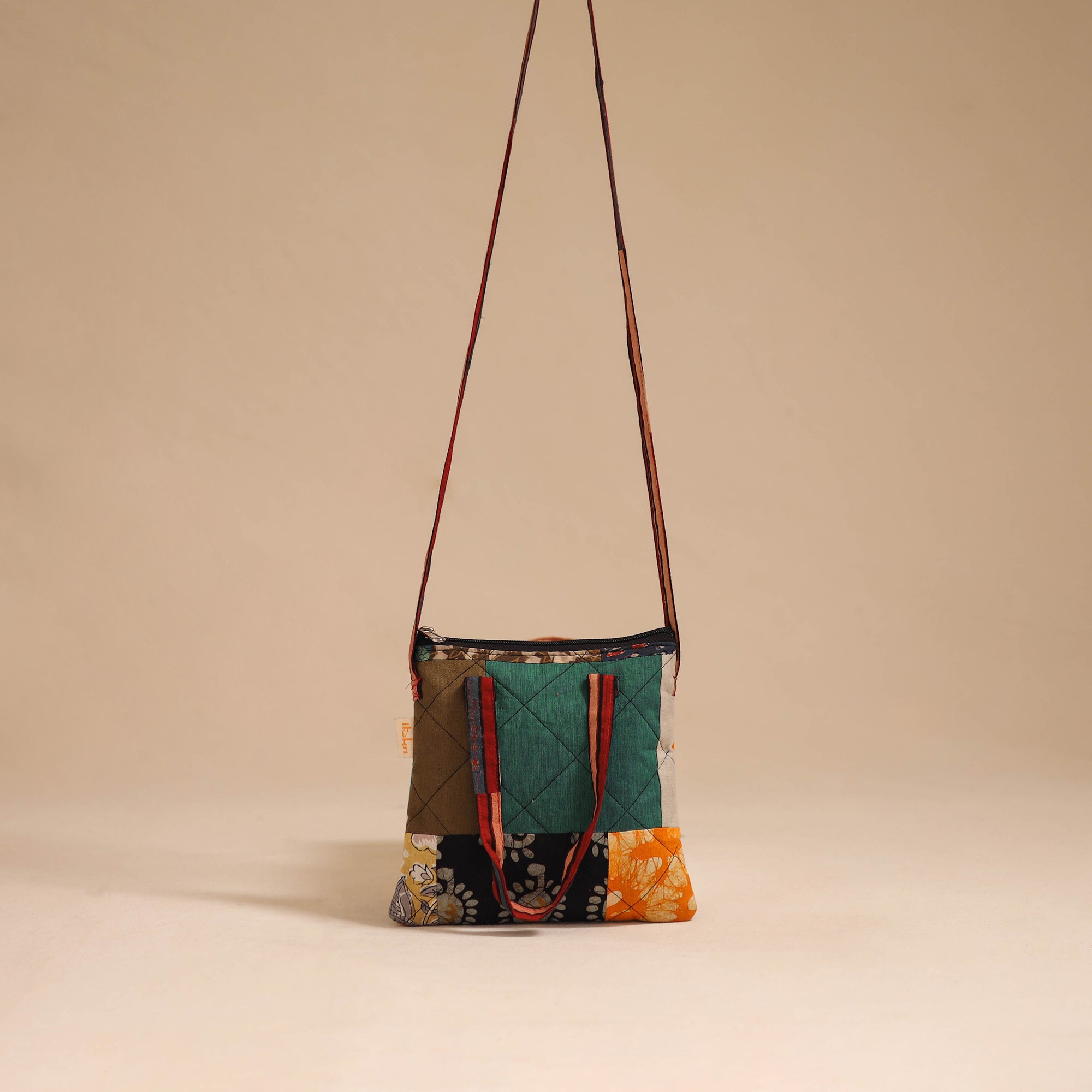 Multicolor - handmade quilted cotton patchwork sling bag 02