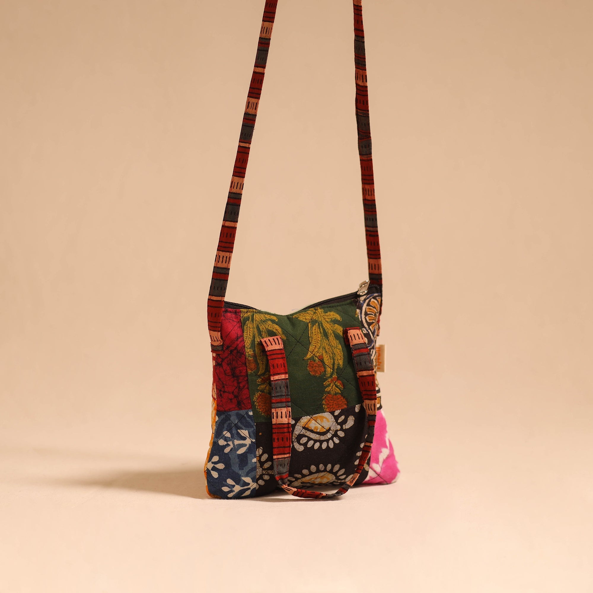 Multicolor - handmade quilted cotton patchwork sling bag 02