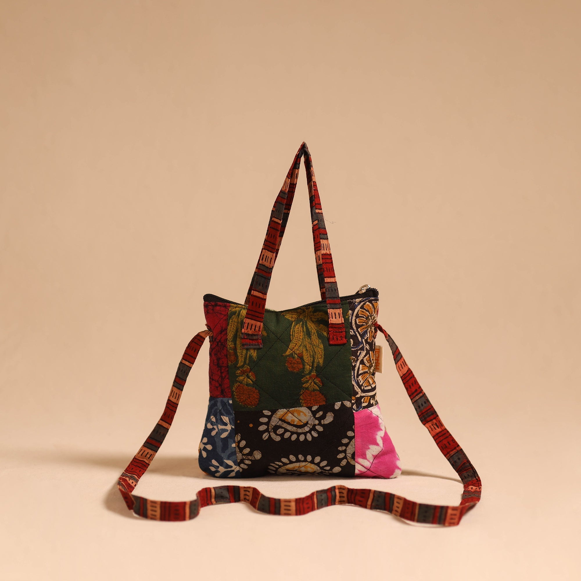 Multicolor - handmade quilted cotton patchwork sling bag 02