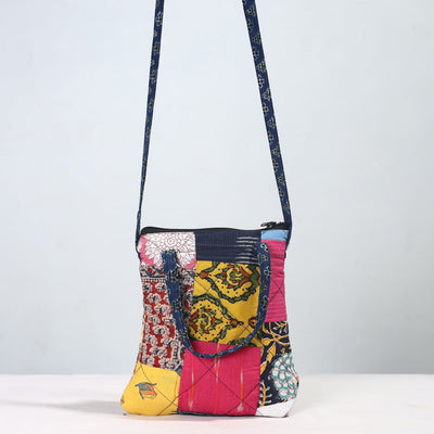 Multicolor Handmade Quilted Cotton Patchwork Sling Bag 06