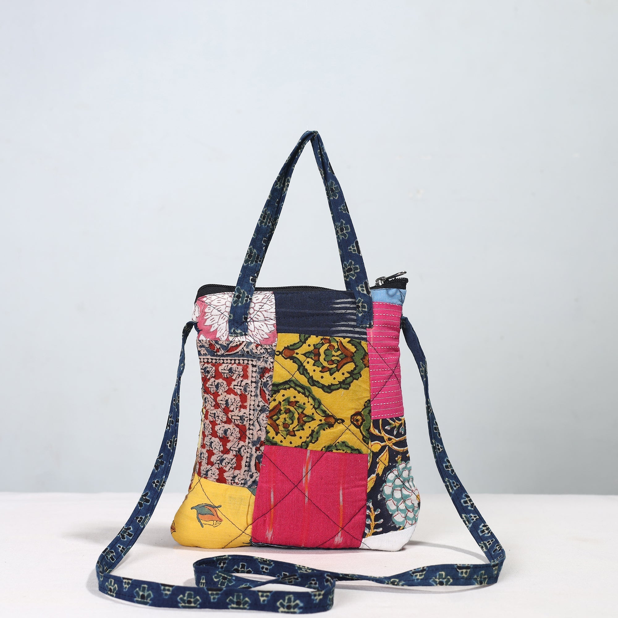 Multicolor Handmade Quilted Cotton Patchwork Sling Bag 06