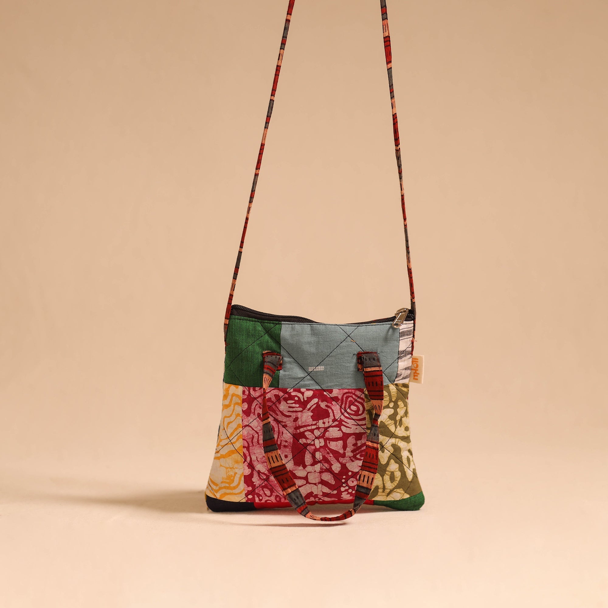 Multicolor - handmade quilted cotton patchwork sling bag 06