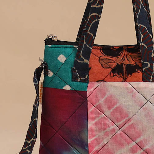 Multicolor - handmade quilted cotton patchwork sling bag 08