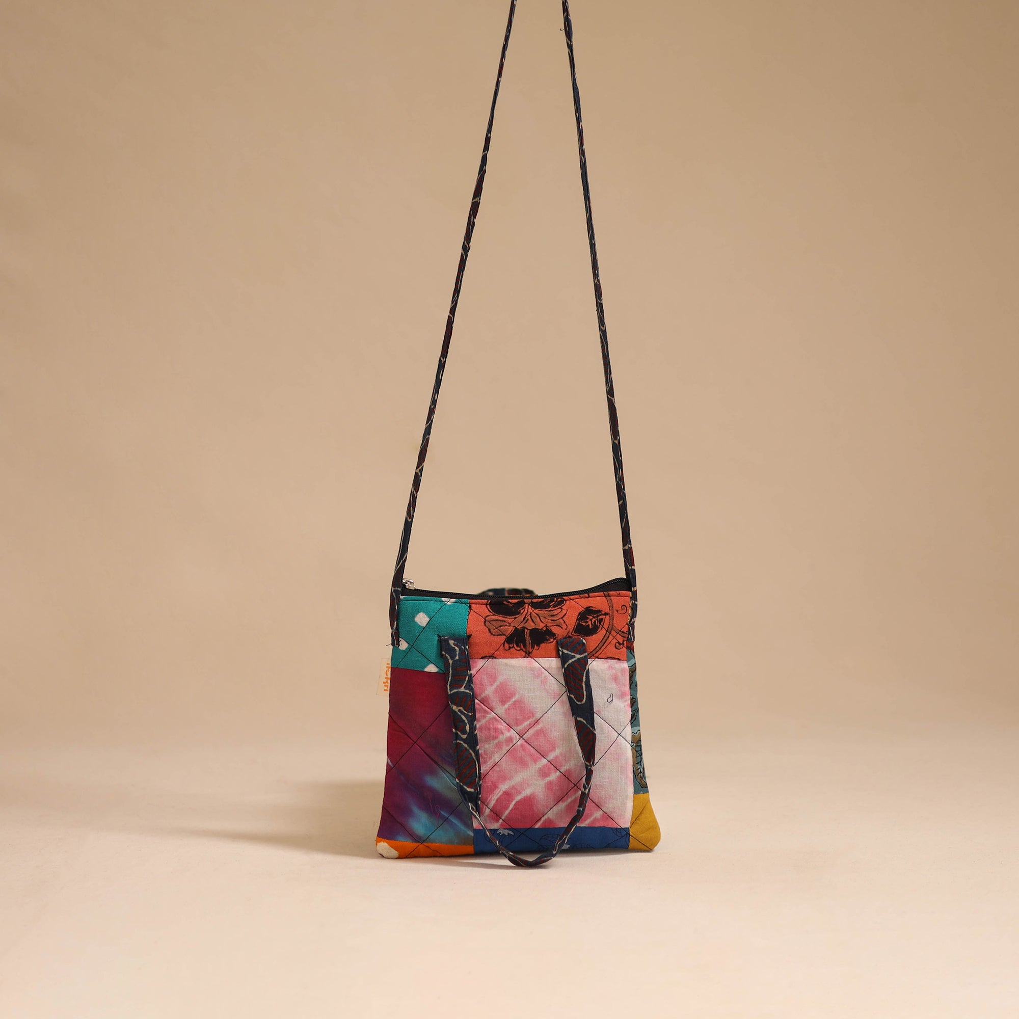 Multicolor - handmade quilted cotton patchwork sling bag 08