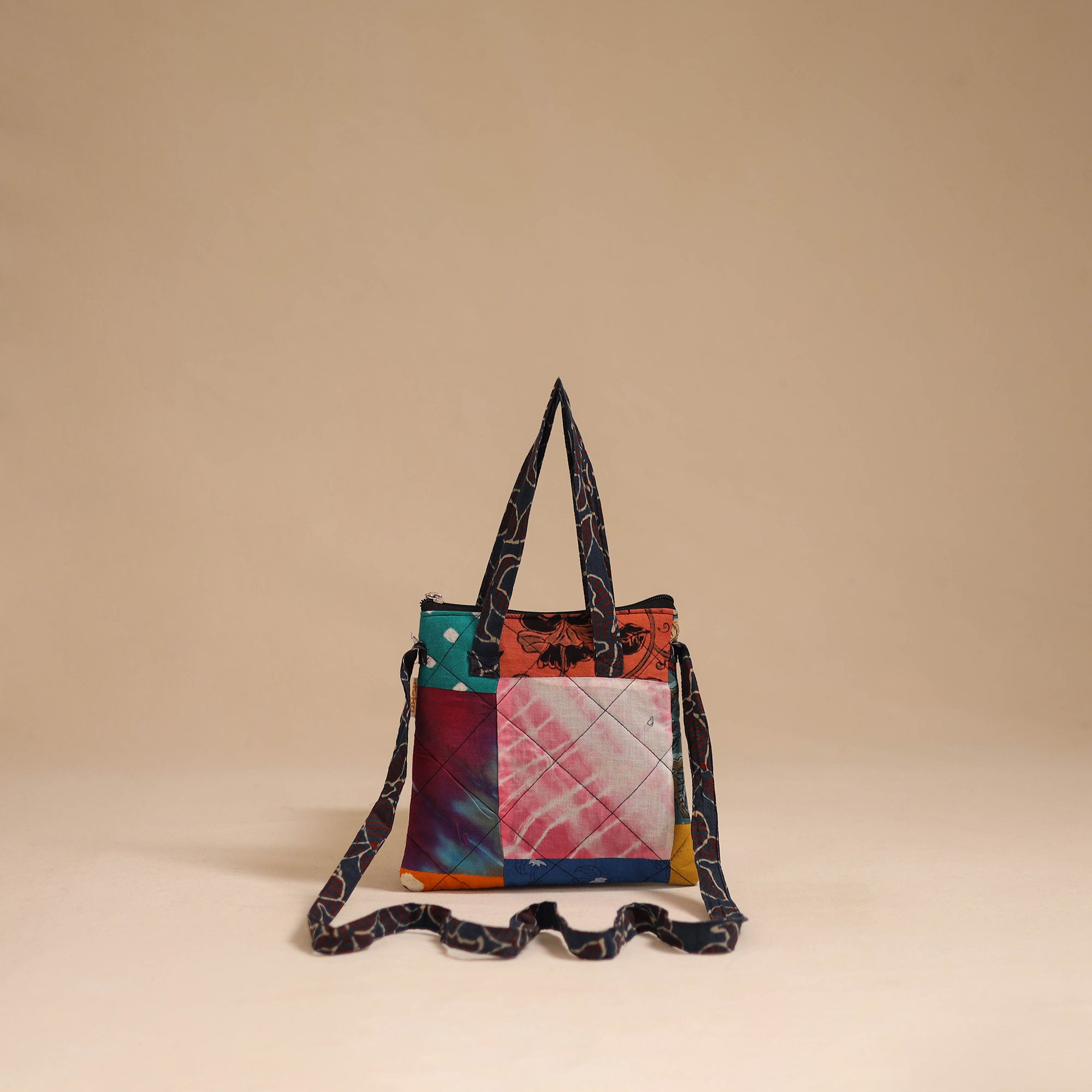 Multicolor - handmade quilted cotton patchwork sling bag 08