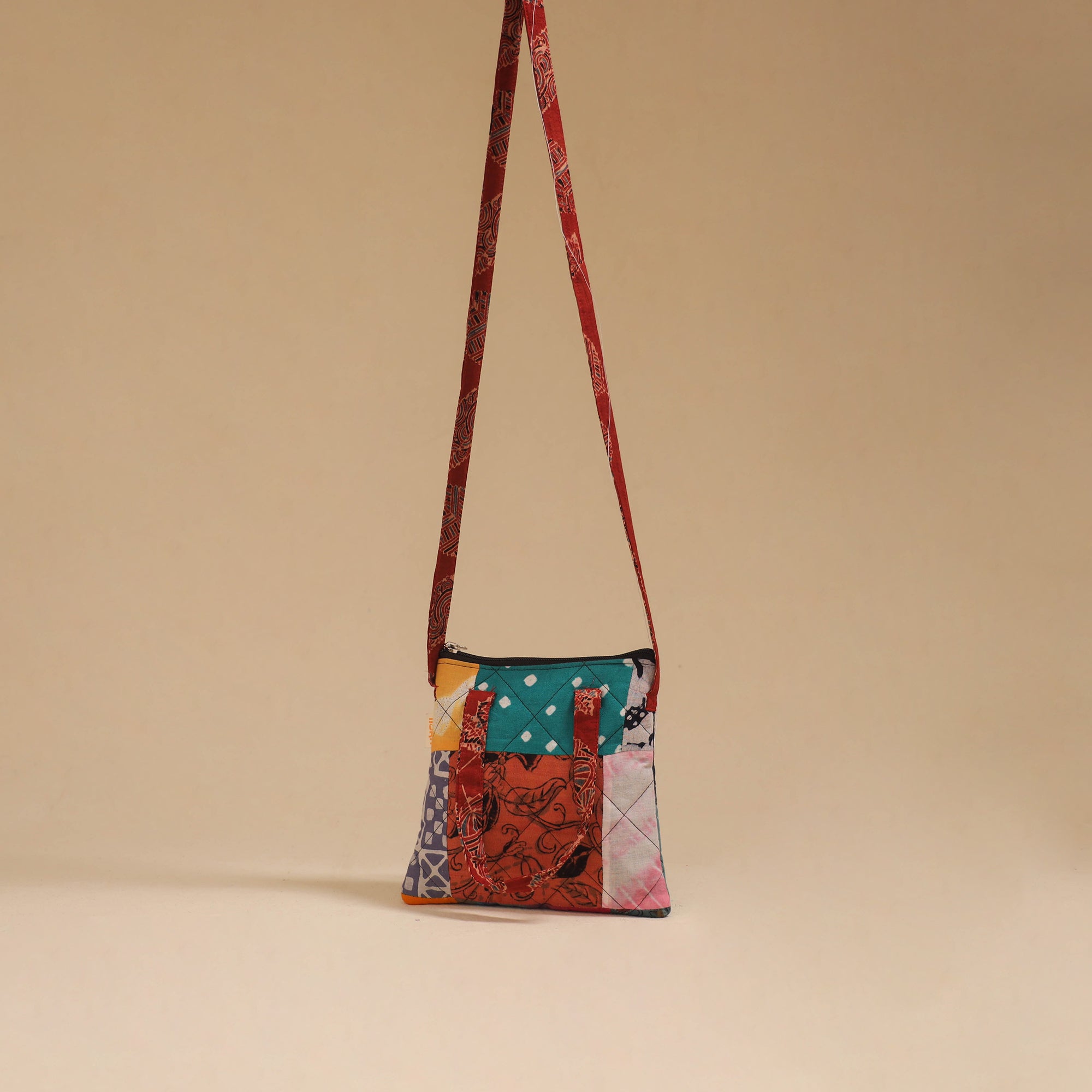 Multicolor - handmade quilted cotton patchwork sling bag 10