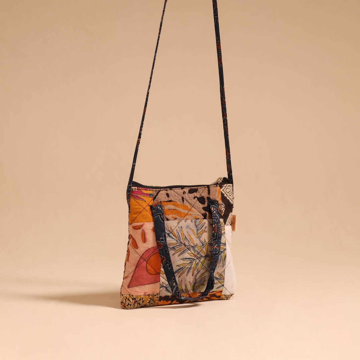 Multicolor - handmade quilted cotton patchwork sling bag 10