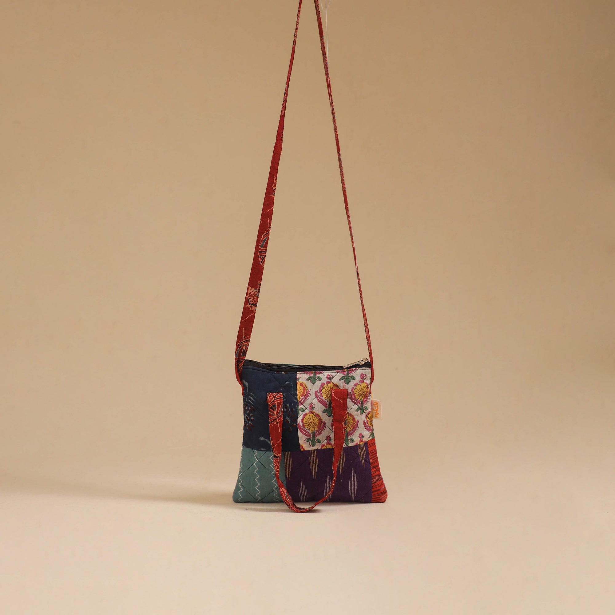 Multicolor - handmade quilted cotton patchwork sling bag 10