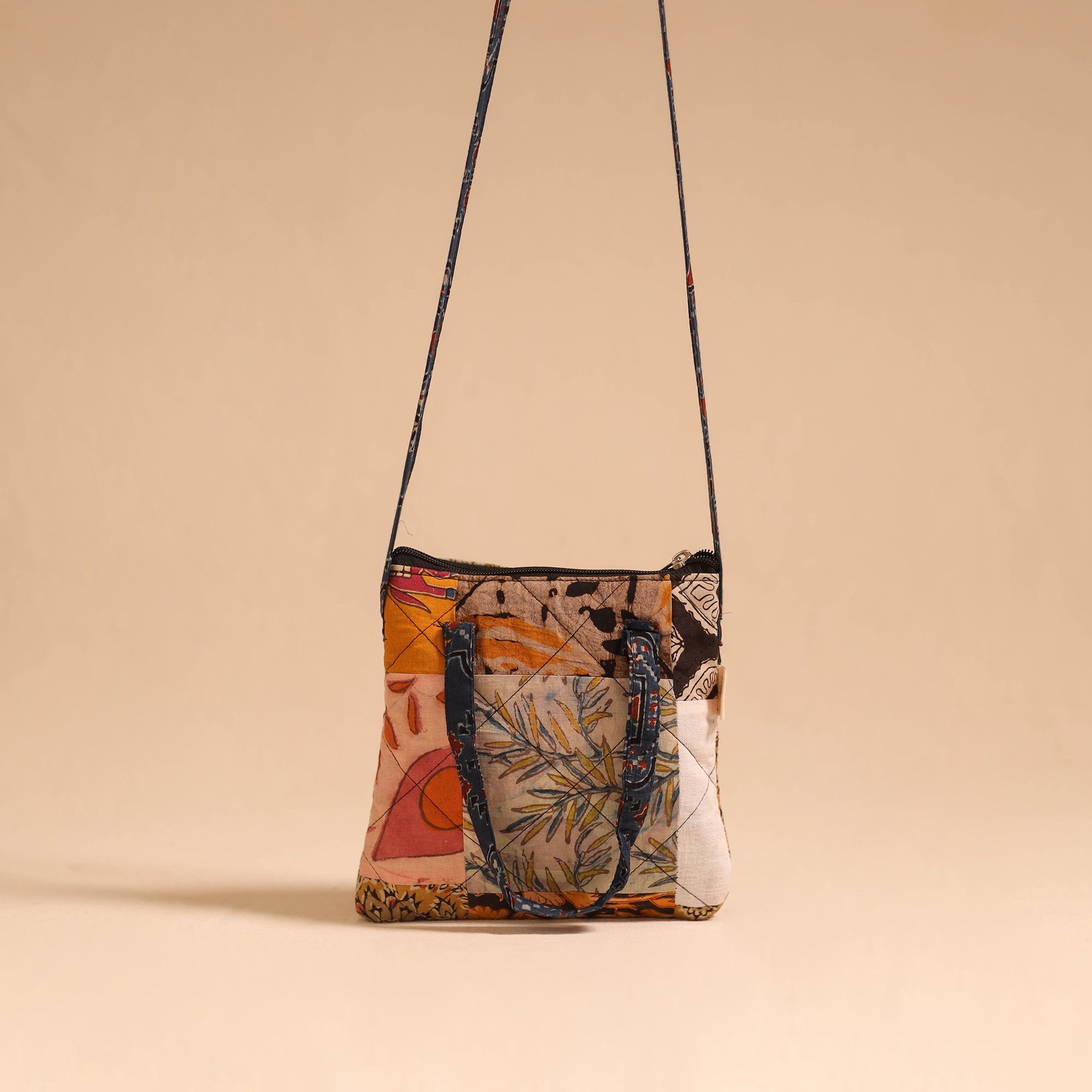 Multicolor - handmade quilted cotton patchwork sling bag 10