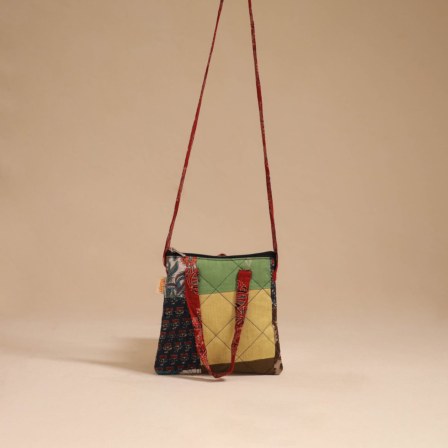 Multicolor - handmade quilted cotton patchwork sling bag 12