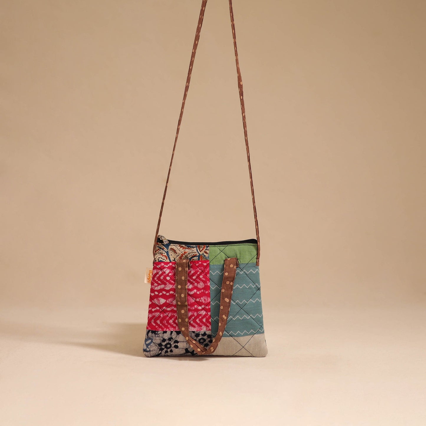 Multicolor - handmade quilted cotton patchwork sling bag 13