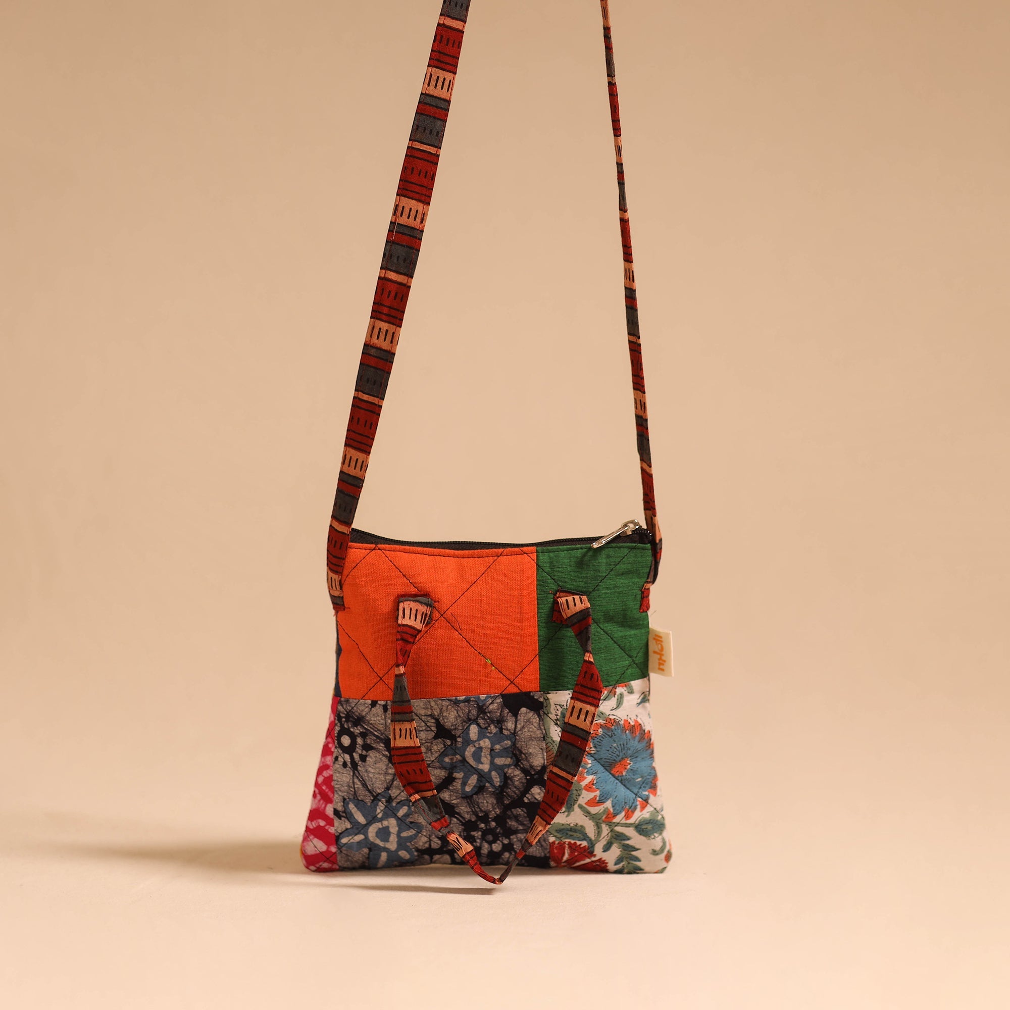 Multicolor - handmade quilted cotton patchwork sling bag 14