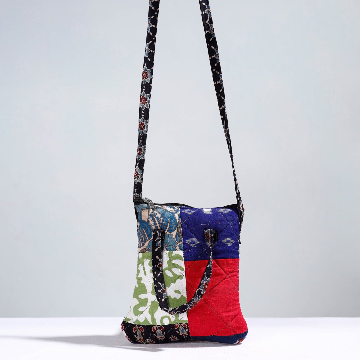 Multicolor Handmade Quilted Cotton Patchwork Sling Bag 14