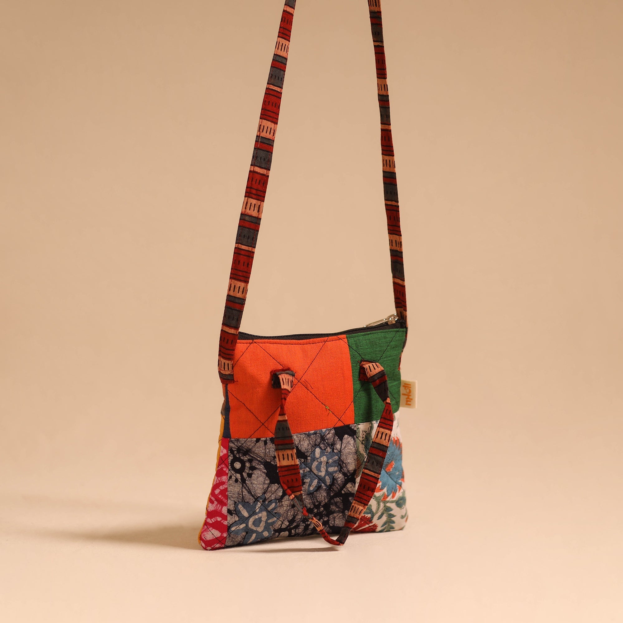 Multicolor - handmade quilted cotton patchwork sling bag 14