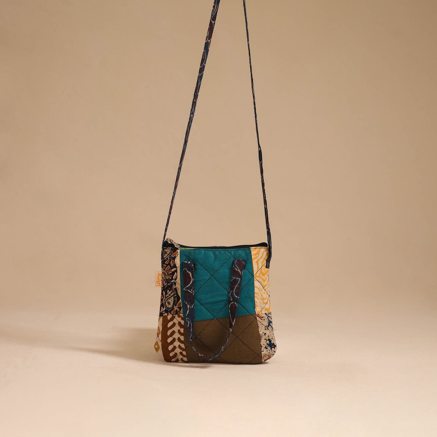 Multicolor - handmade quilted cotton patchwork sling bag 15