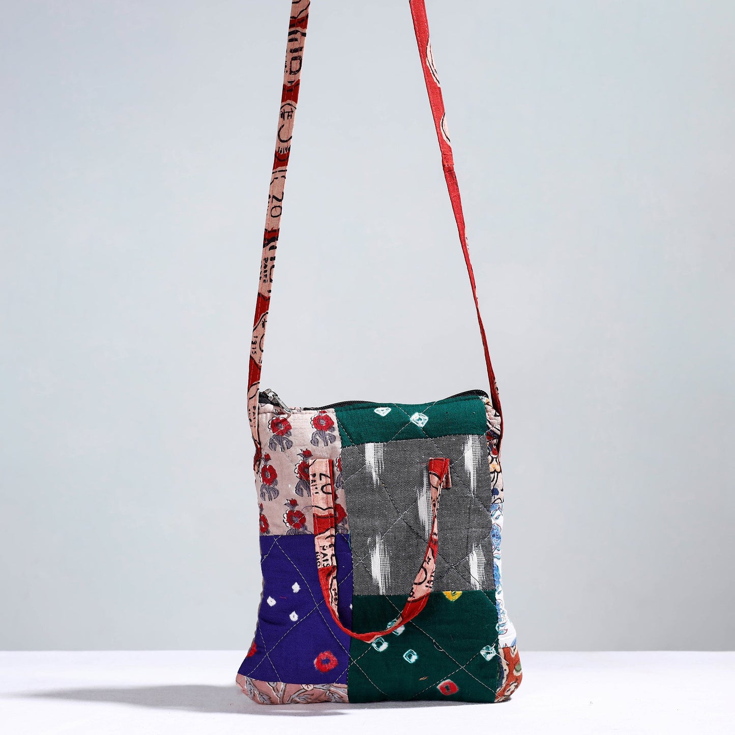Multicolor Handmade Quilted Cotton Patchwork Sling Bag 16
