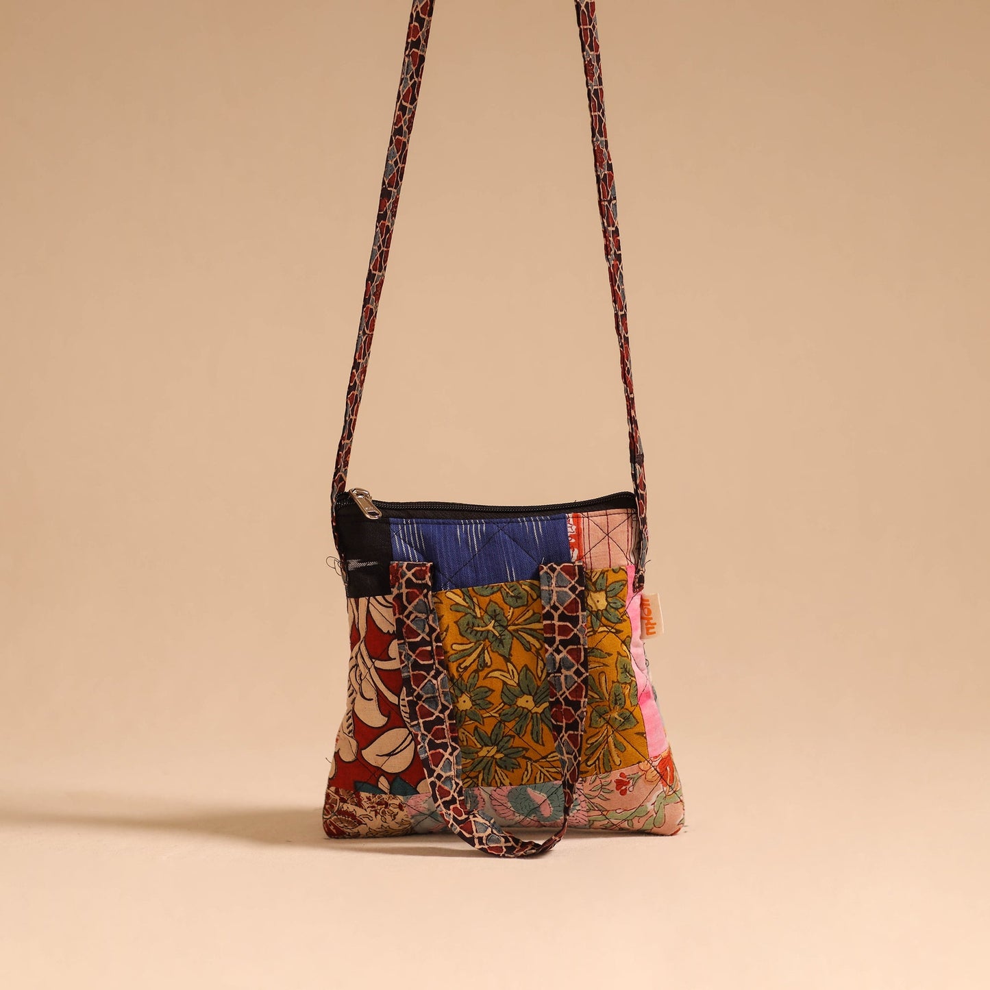 Multicolor - handmade quilted cotton patchwork sling bag 16