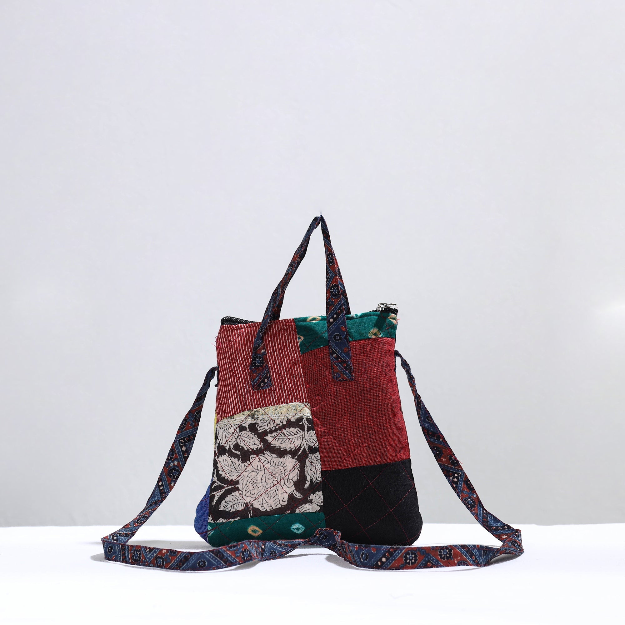 Multicolor Handmade Quilted Cotton Patchwork Sling Bag 17