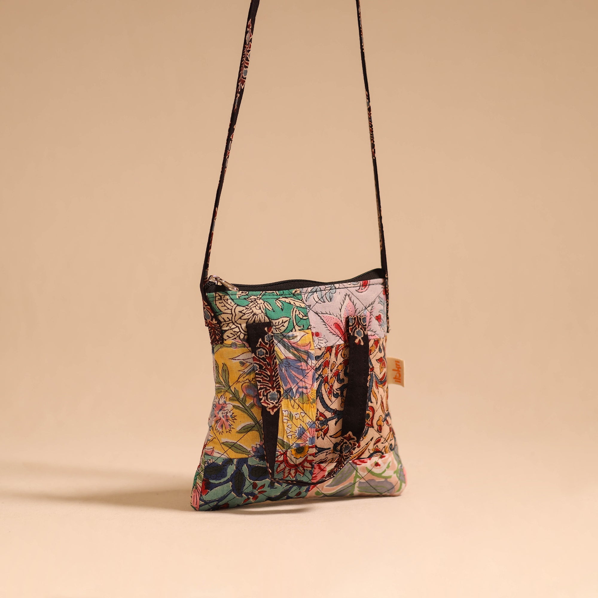 Multicolor - handmade quilted cotton patchwork sling bag 17