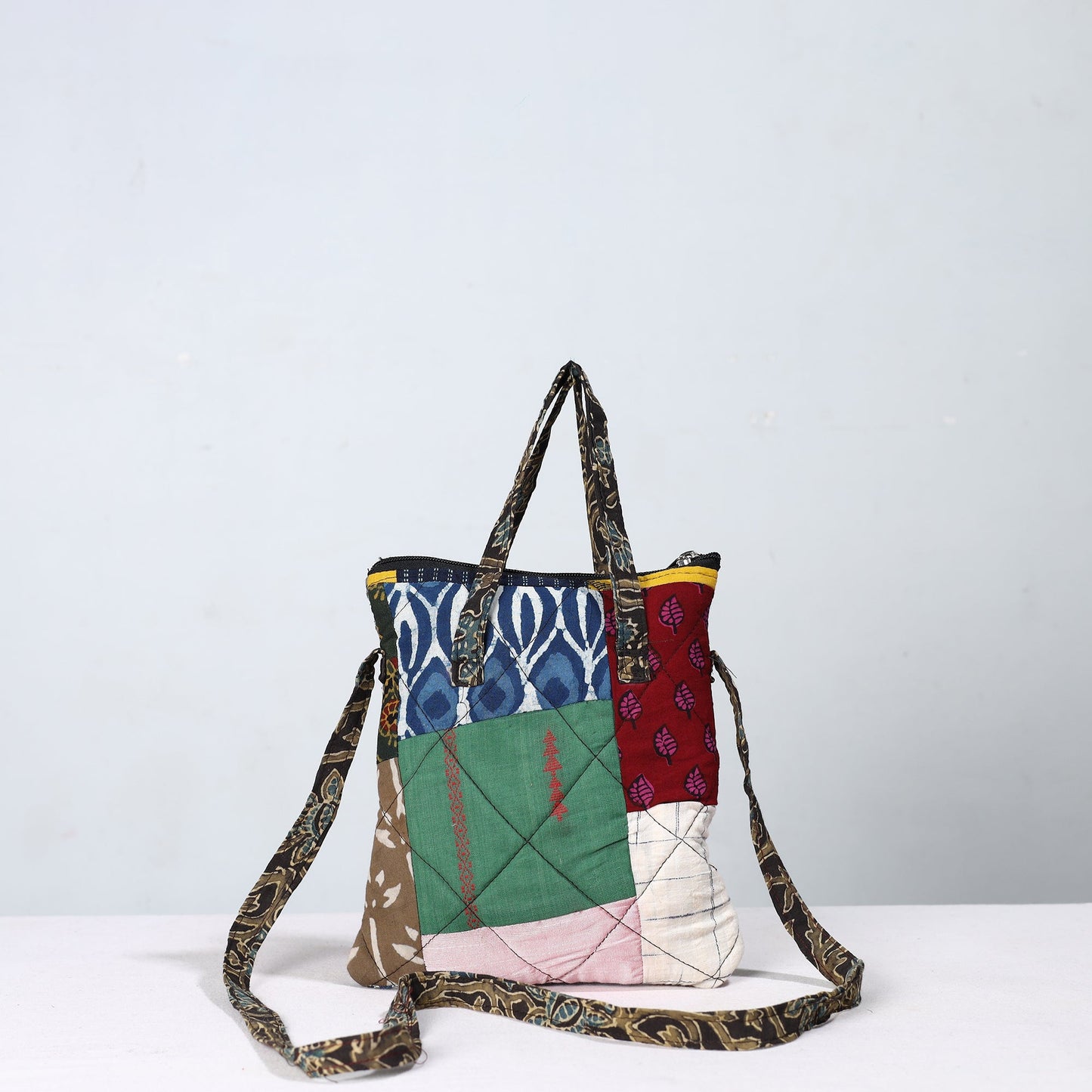 Multicolor Handmade Quilted Cotton Patchwork Sling Bag 17