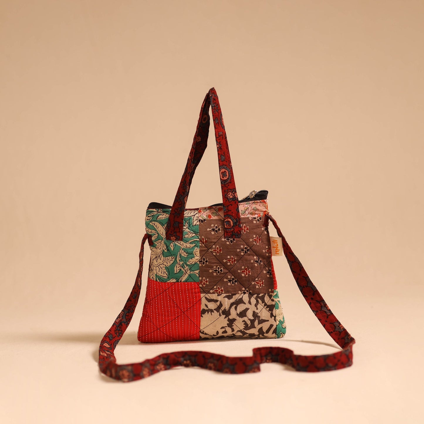 Multicolor - handmade quilted cotton patchwork sling bag 18