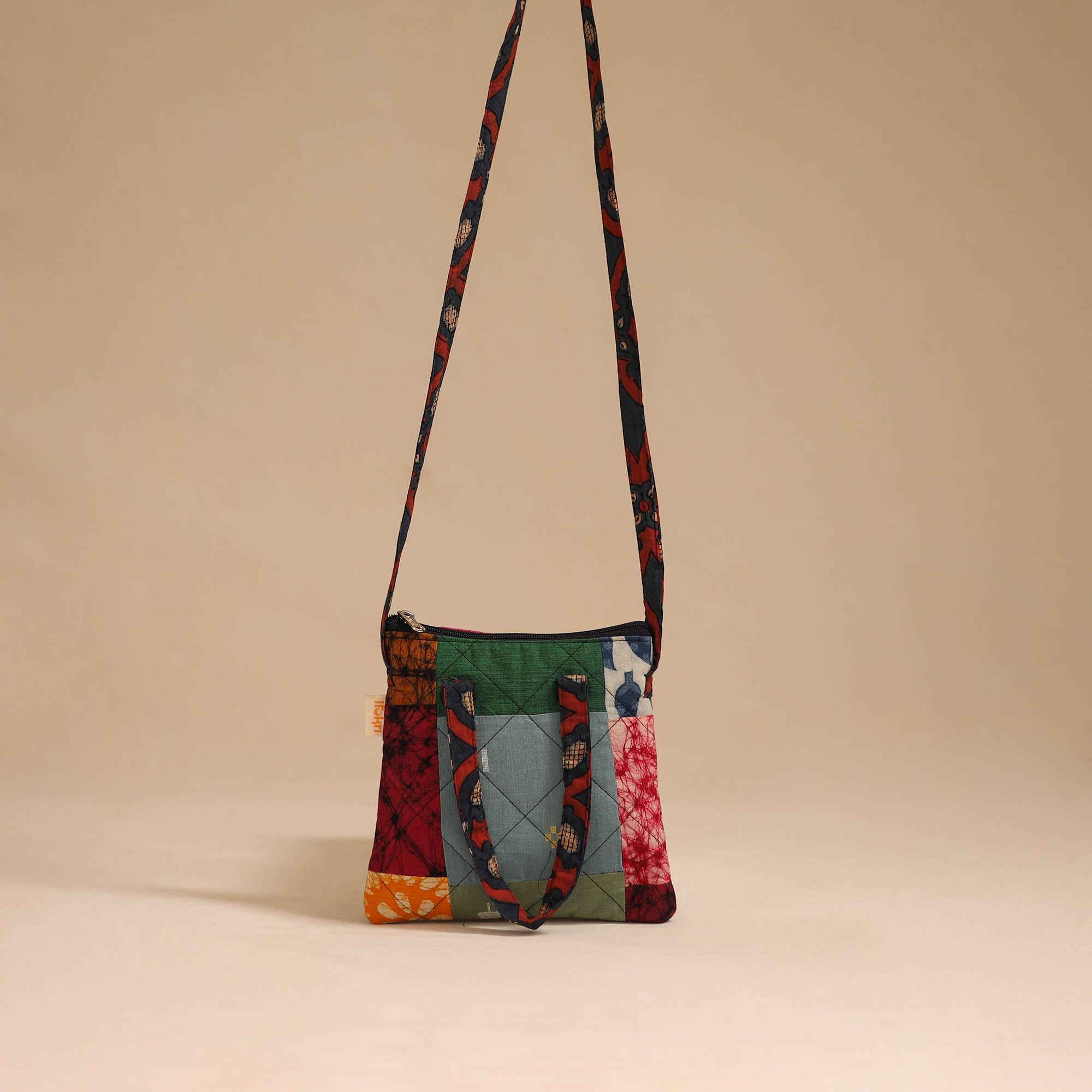 Multicolor - handmade quilted cotton patchwork sling bag 19