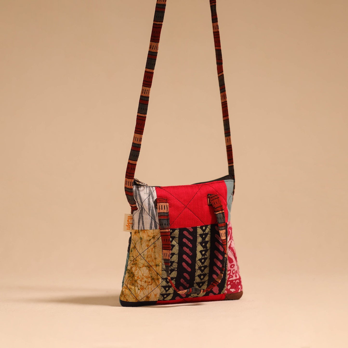 Multicolor - handmade quilted cotton patchwork sling bag 21