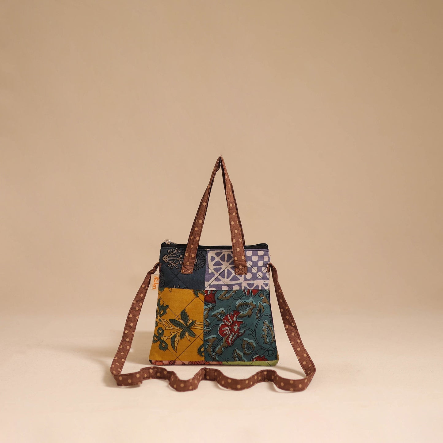 Multicolor - handmade quilted cotton patchwork sling bag 24