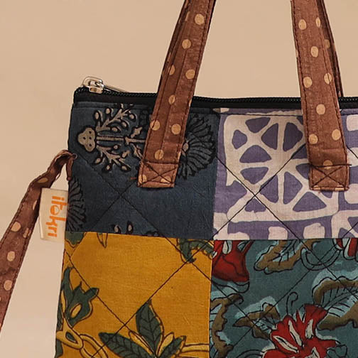 Multicolor - handmade quilted cotton patchwork sling bag 24