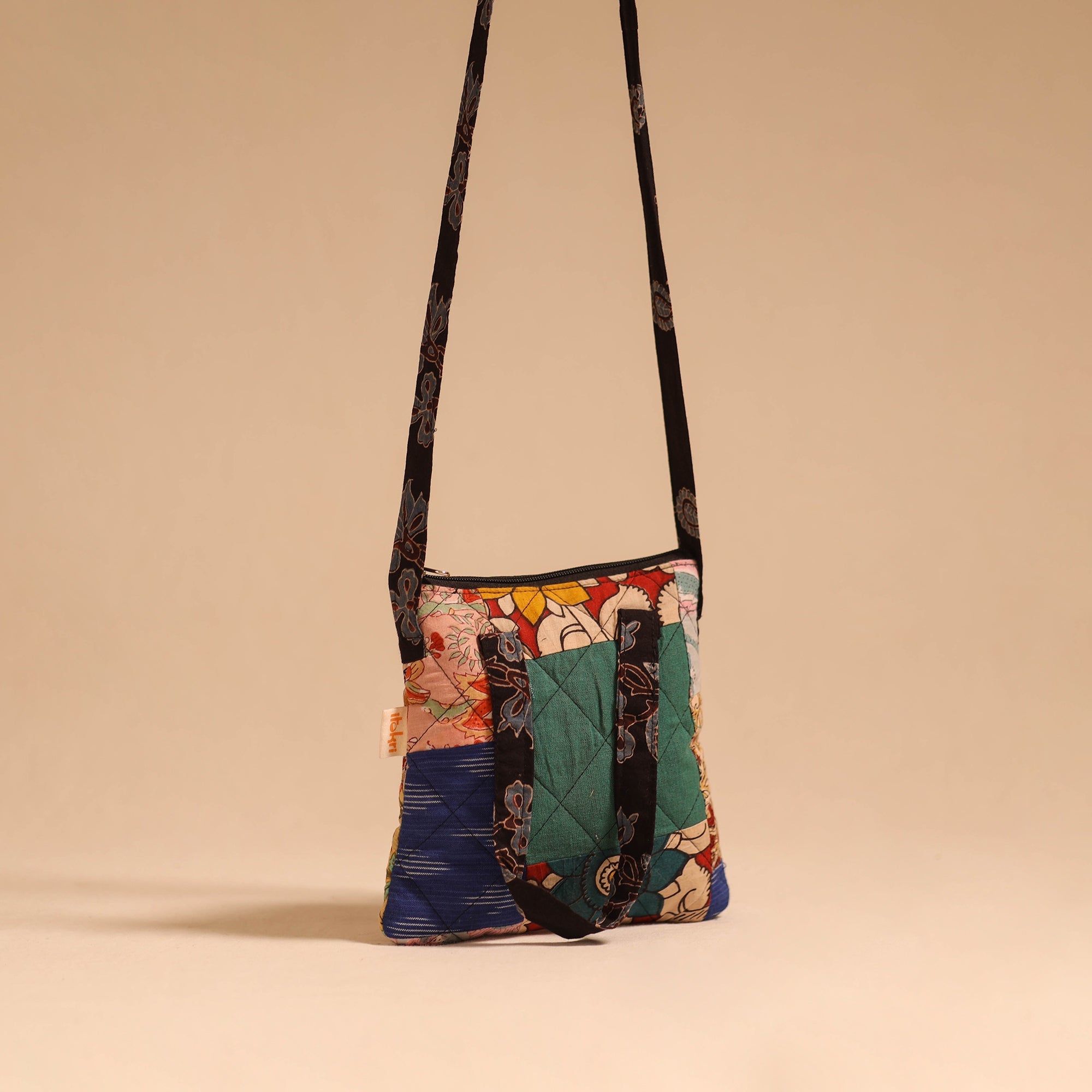 Multicolor - handmade quilted cotton patchwork sling bag 25