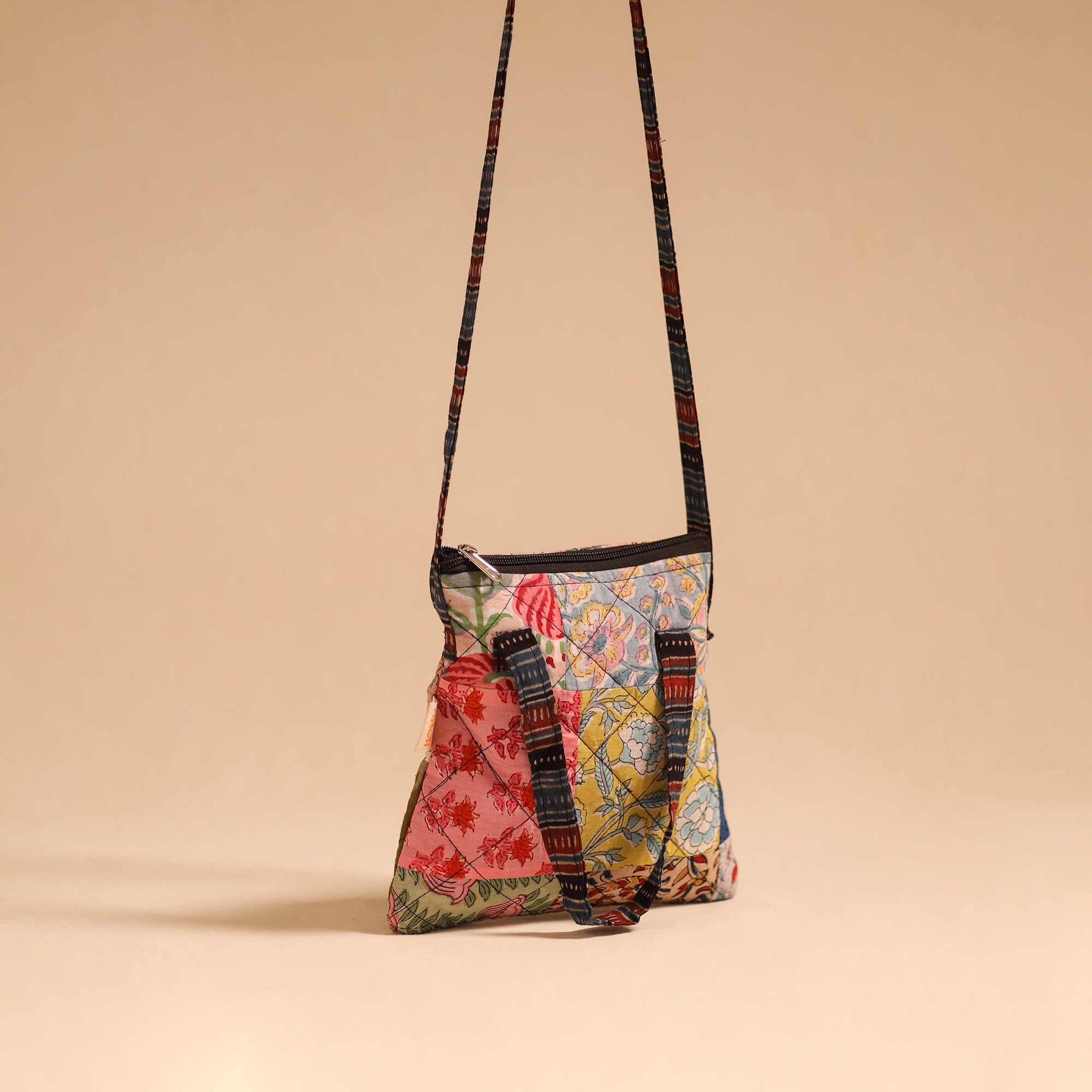 Multicolor - handmade quilted cotton patchwork sling bag 32