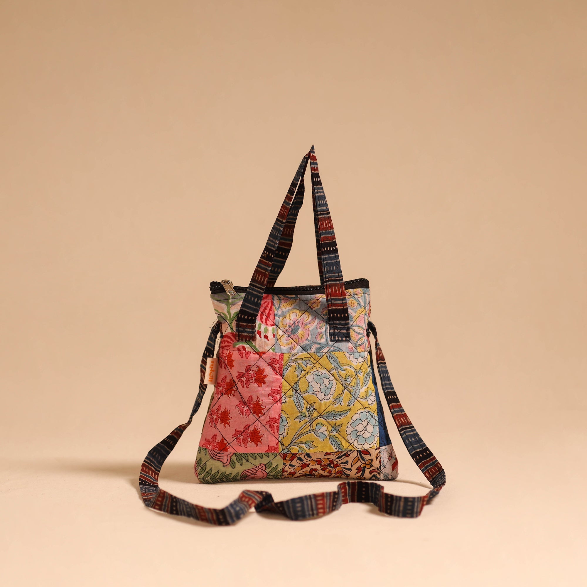 Multicolor - handmade quilted cotton patchwork sling bag 32