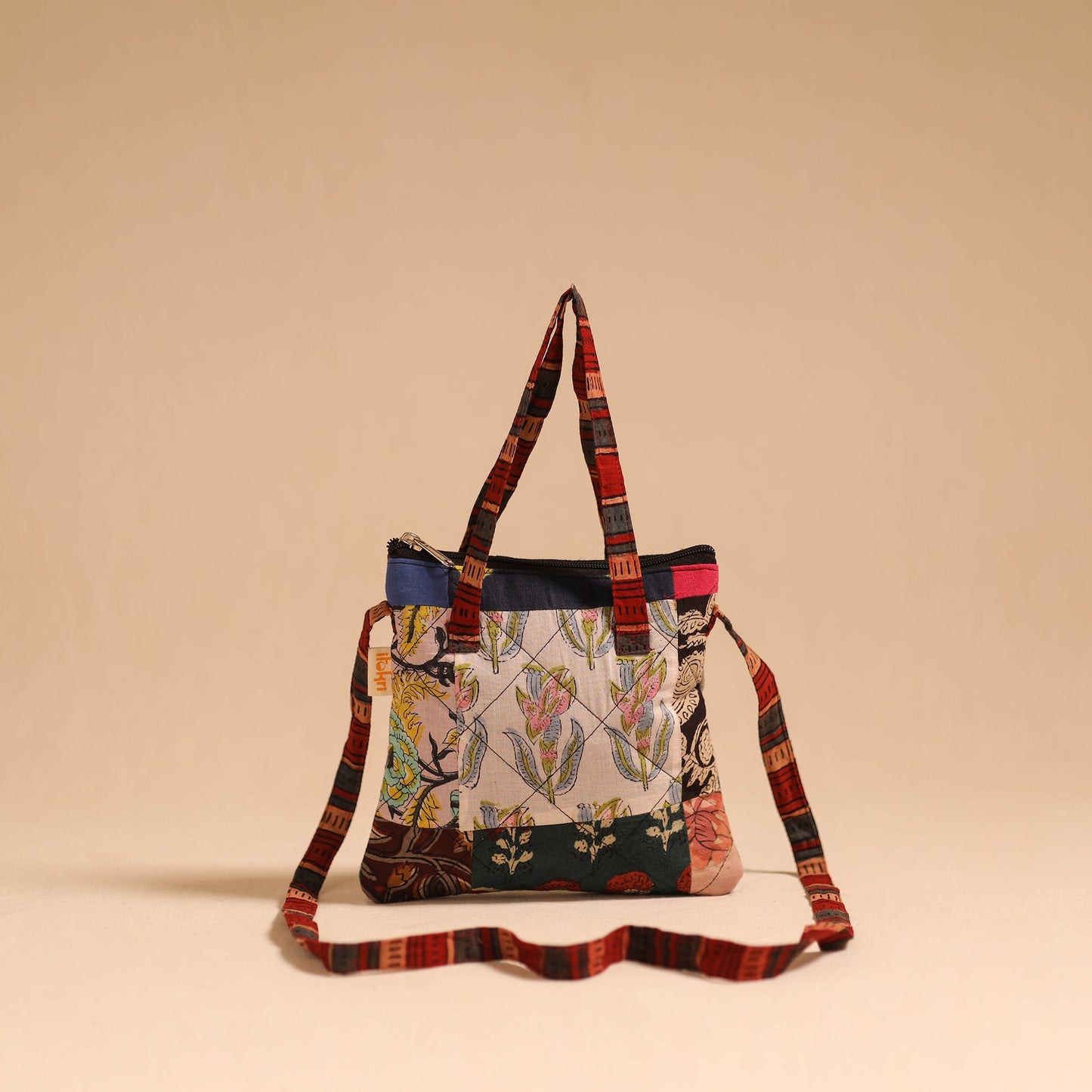 Multicolor - handmade quilted cotton patchwork sling bag 34