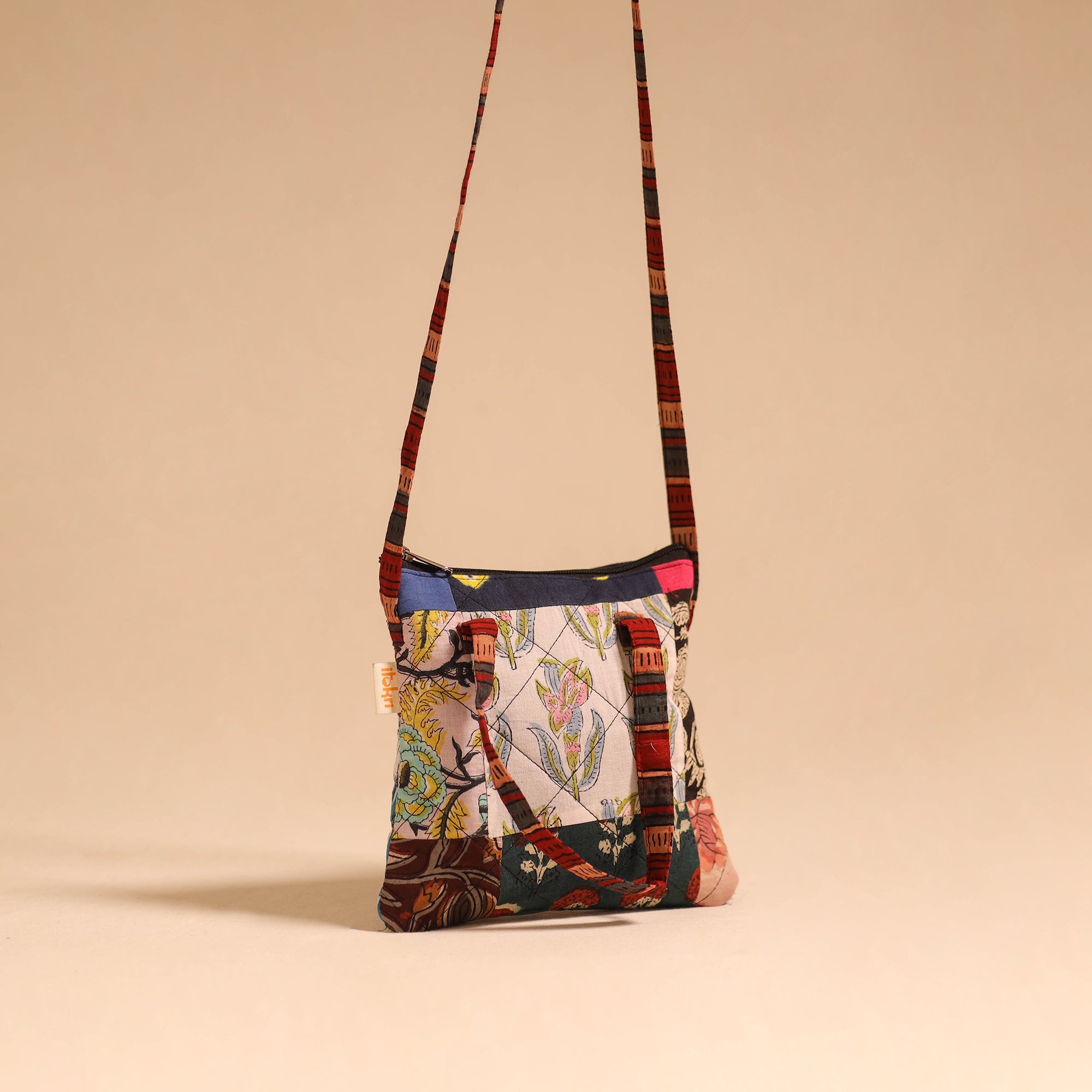 Multicolor - handmade quilted cotton patchwork sling bag 34