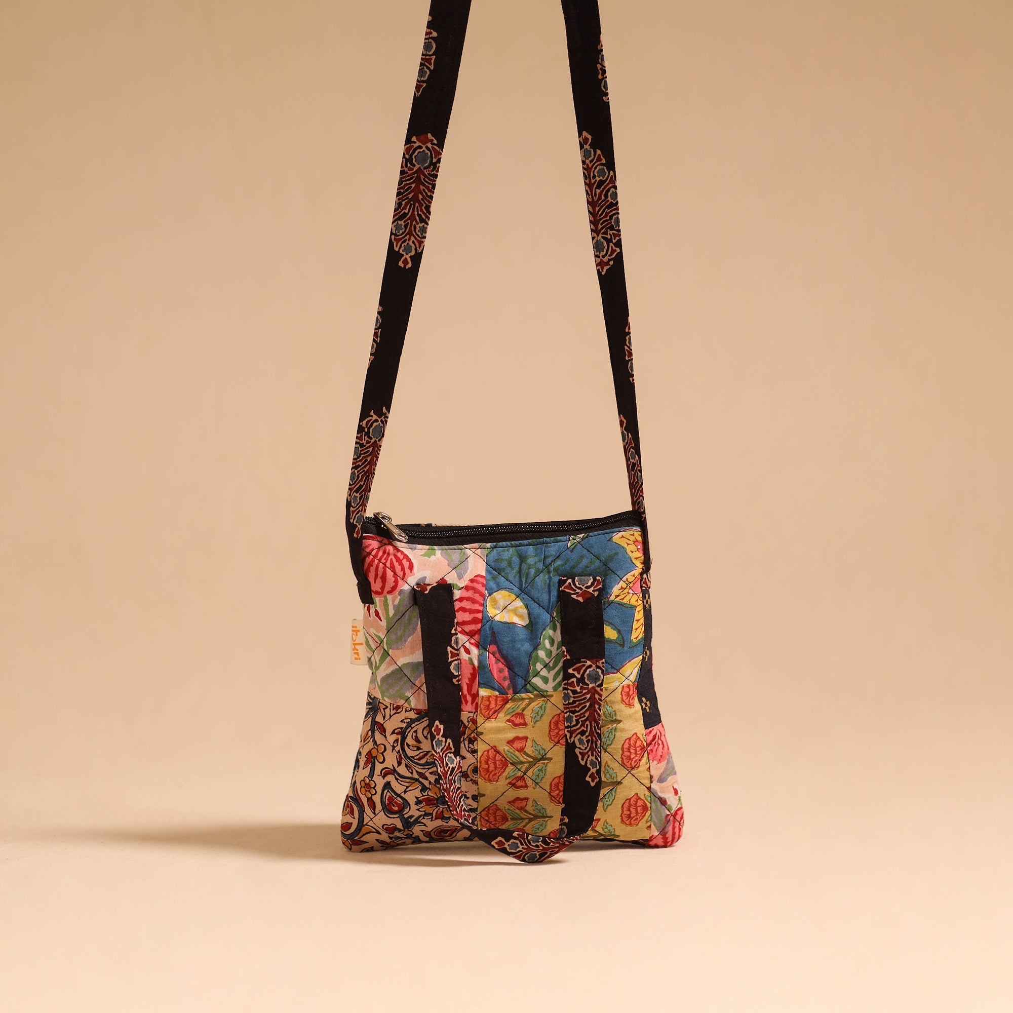 Multicolor - handmade quilted cotton patchwork sling bag 35