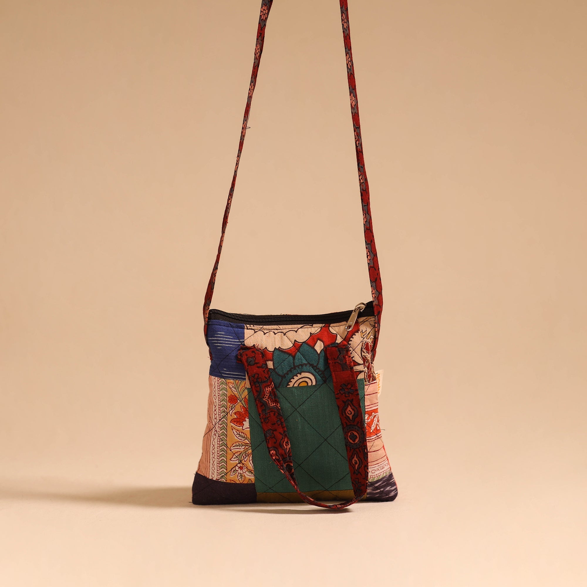 Multicolor - handmade quilted cotton patchwork sling bag 37