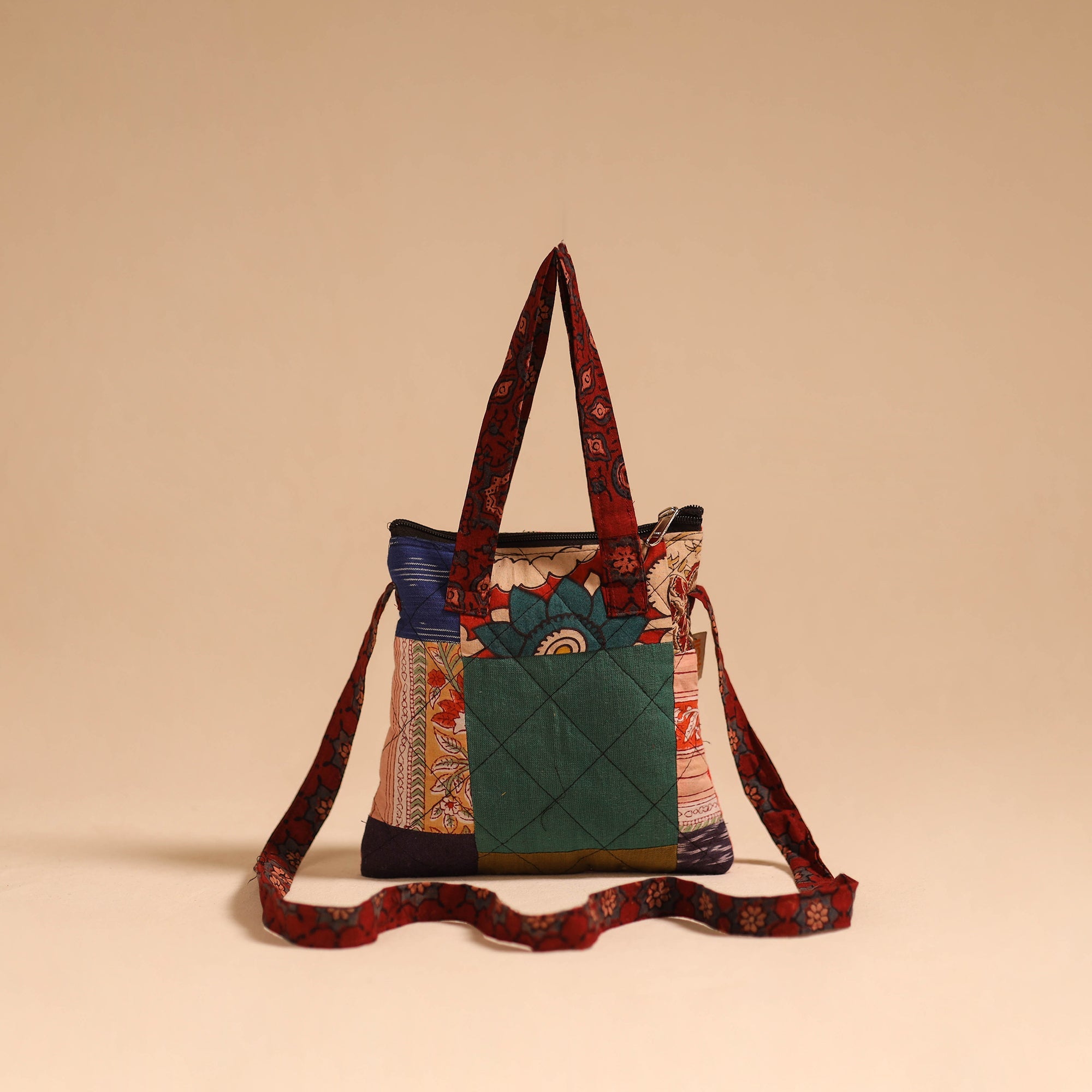 Multicolor - handmade quilted cotton patchwork sling bag 37