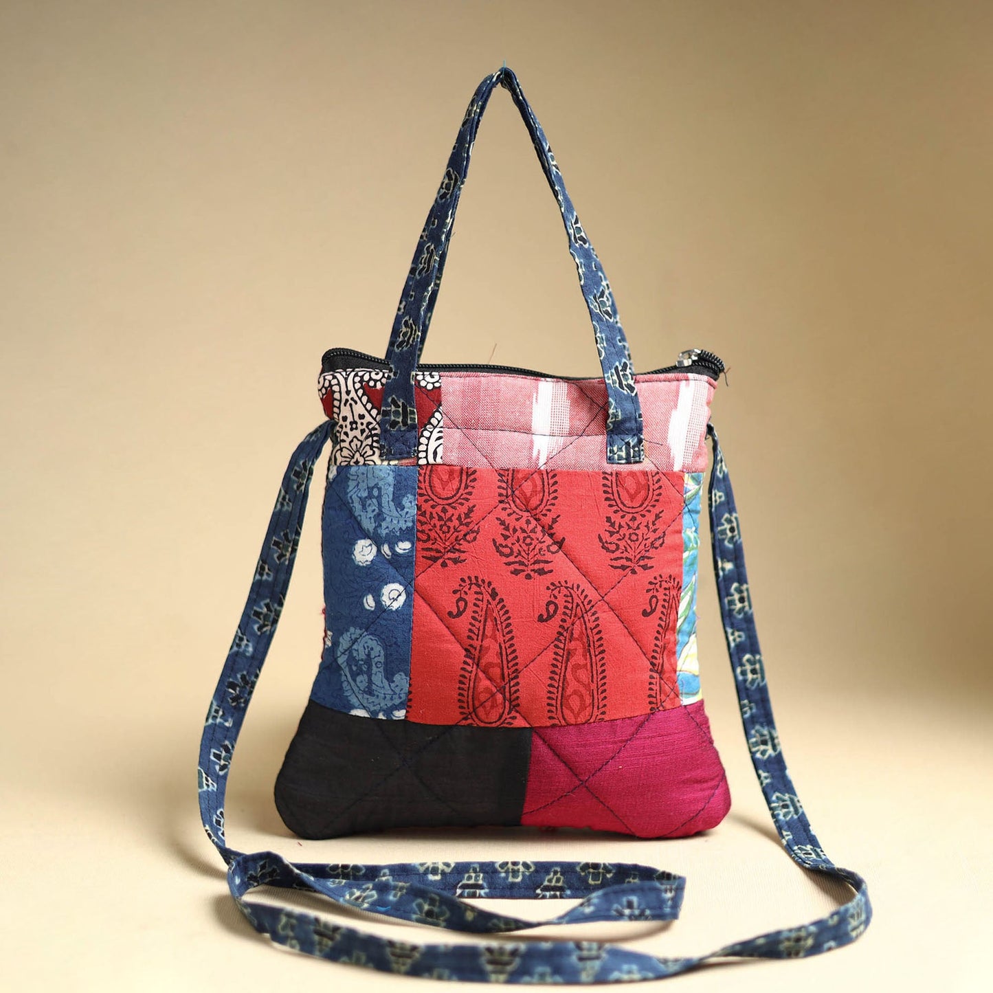 Multicolor Handmade Quilted Cotton Patchwork Sling Bag 45