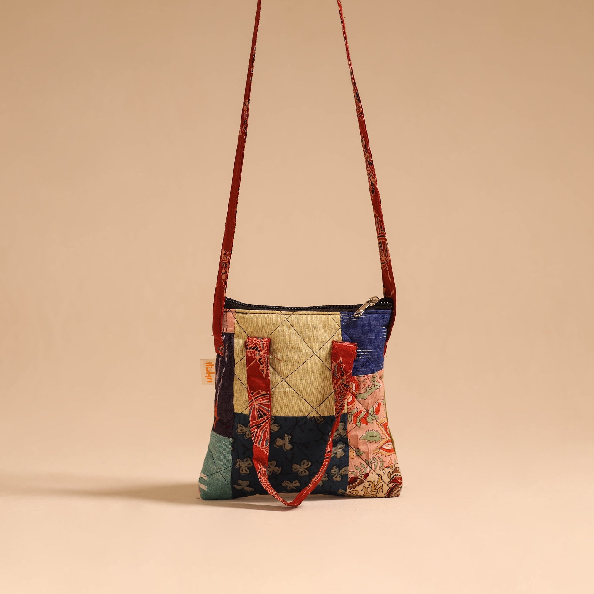 Multicolor - handmade quilted cotton patchwork sling bag 47