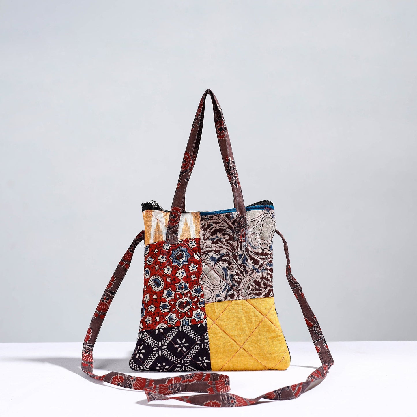 Multicolor Handmade Quilted Cotton Patchwork Sling Bag 47