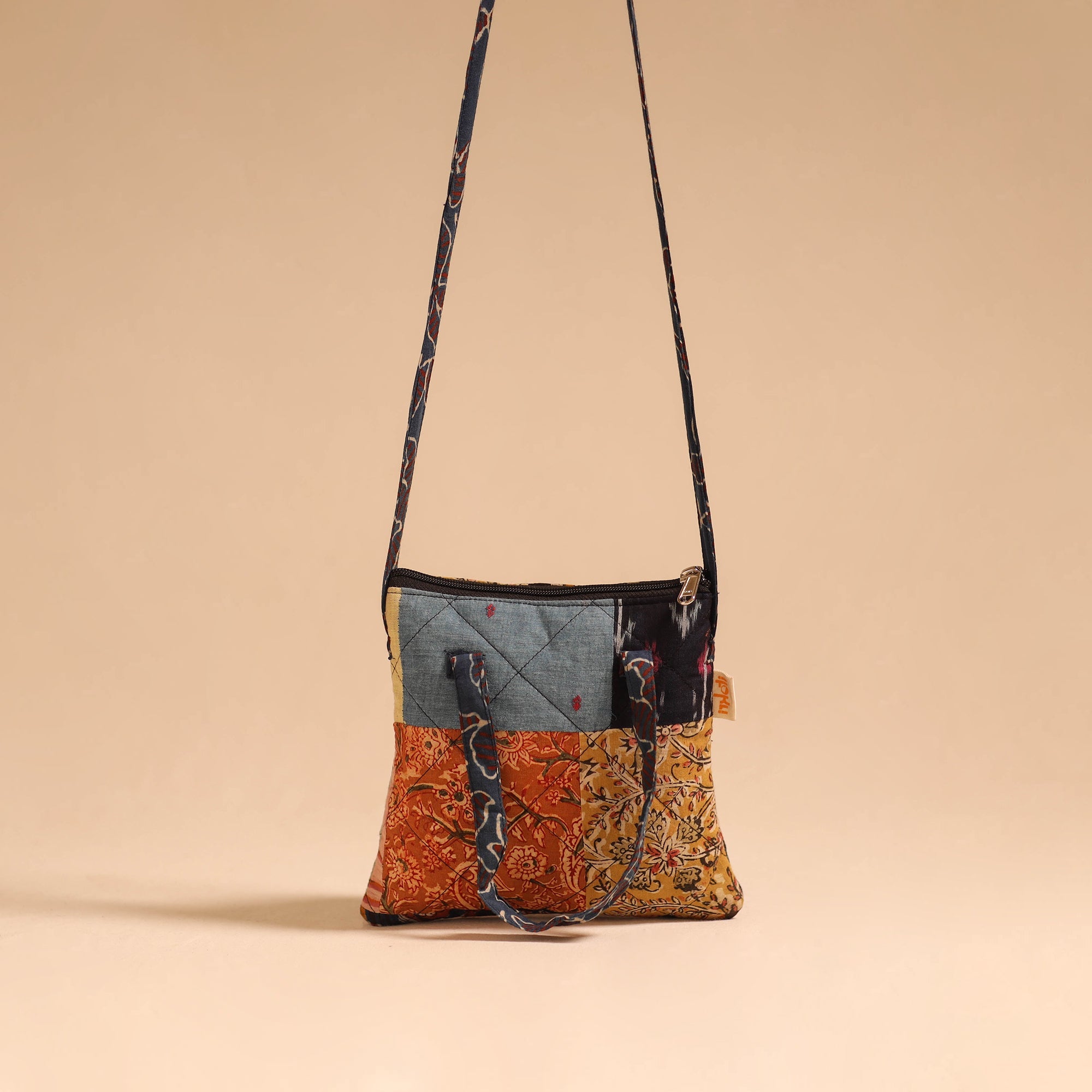 Multicolor - handmade quilted cotton patchwork sling bag 49