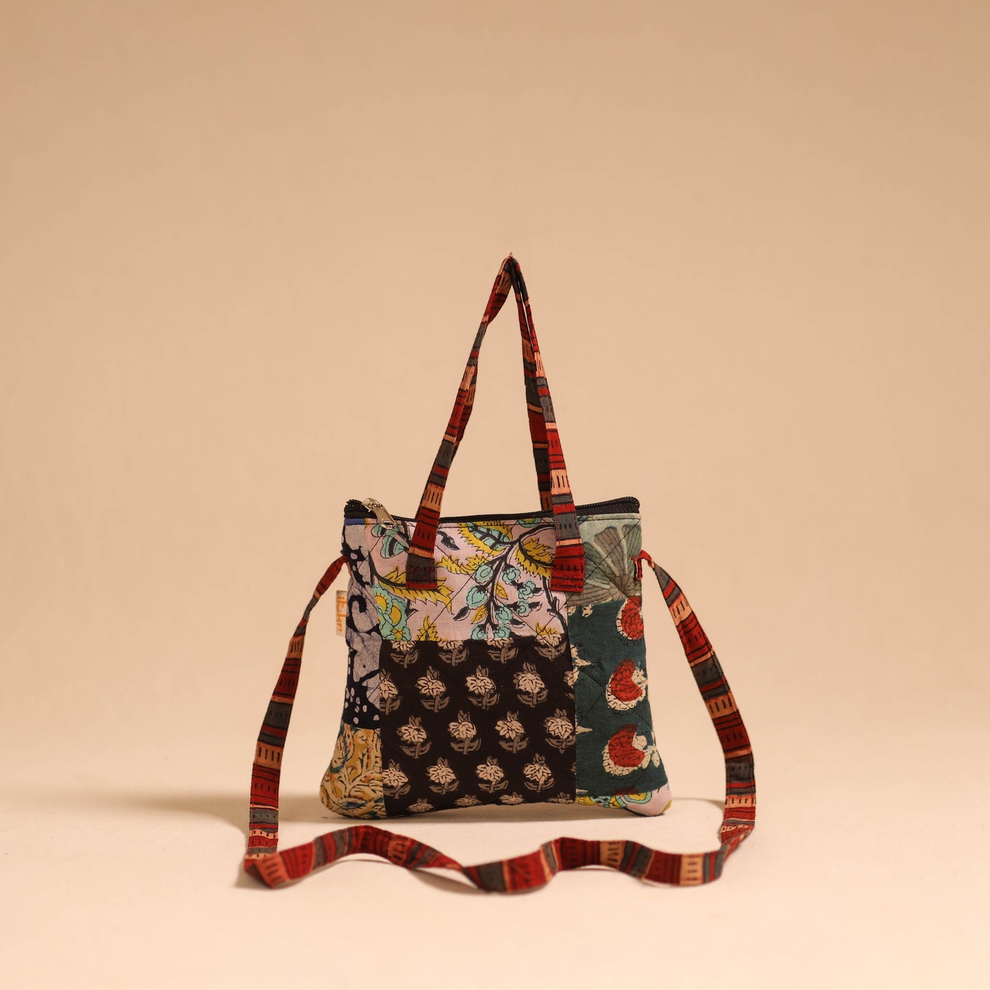 Multicolor - handmade quilted cotton patchwork sling bag 50