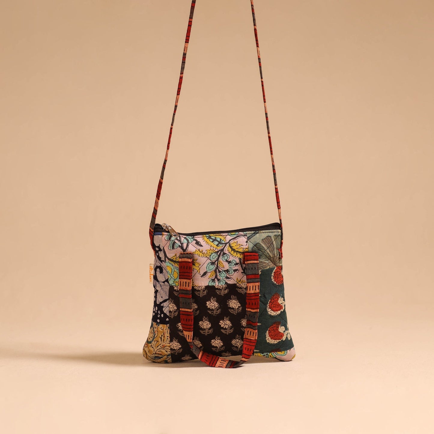 Multicolor - handmade quilted cotton patchwork sling bag 50