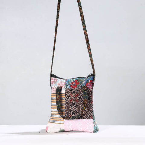 Multicolor Handmade Quilted Cotton Patchwork Sling Bag 